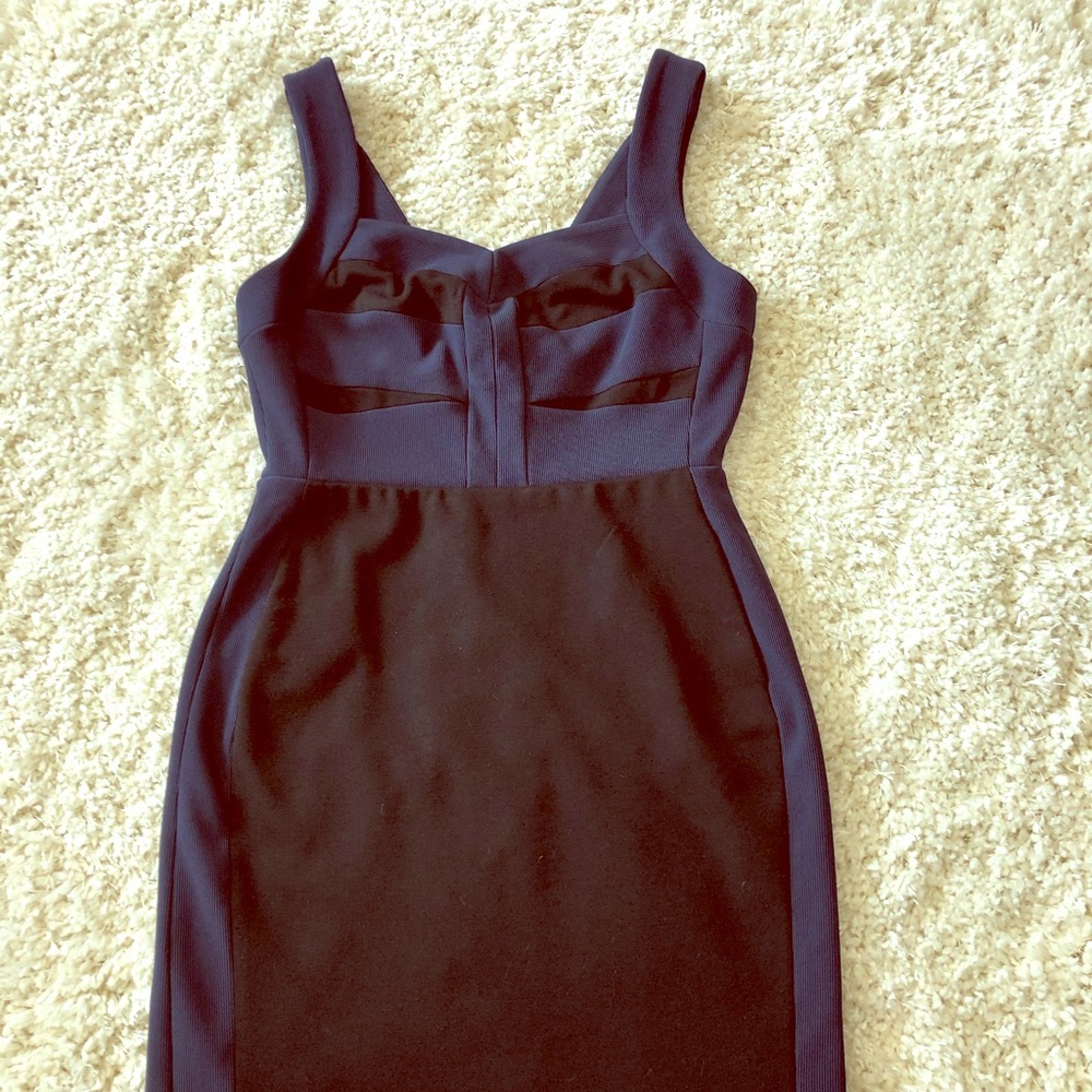 Black and Blue BCBG cocktail dress.